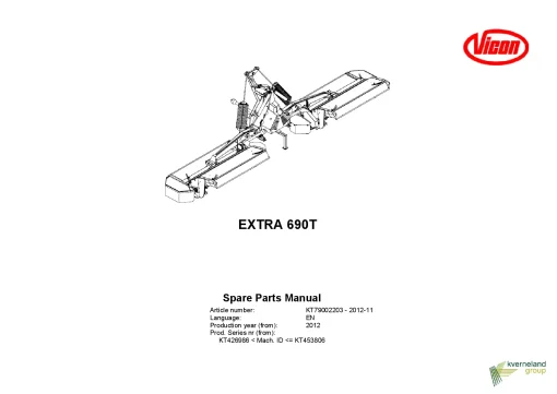Vicon Extra 690T Farmer Mower Conditioner 2012 Parts Manual Catalog Pdf Download