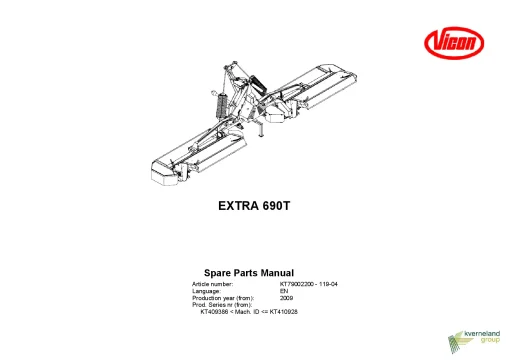 Vicon Extra 690T Mower Conditioner 2009 Parts Manual Catalog Pdf Download