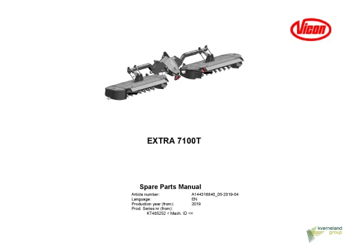 Vicon Extra 7100T Mower Conditioner 2019 Parts Manual Catalog Pdf Download