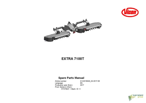 Vicon Extra 7100T Vario Mower Conditioner 2017 Sn KT470021 Parts Manual Catalog Pdf Download