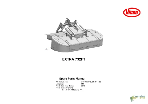 Vicon Extra 732 FT Mower Conditioner 2018 Parts Manual Catalog Pdf Download