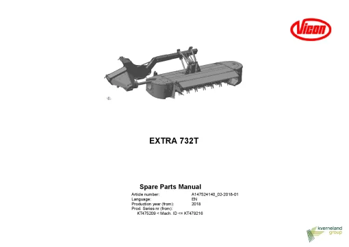 Vicon Extra 732T VarioMower Conditioner 2018 Parts Manual Catalog Pdf Download