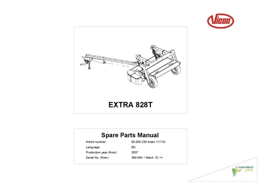 Vicon Extra 828T Mower Conditioner 2007 Sn 399984 Parts Manual Catalog Pdf Download