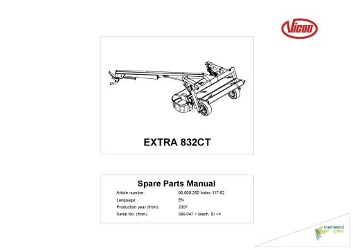 Vicon Extra 832CT Mower Conditioner 2007 Parts Manual Catalog Pdf Download
