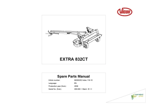 Vicon Extra 832CT Mower Conditioner 2009 Parts Manual Catalog Pdf Download