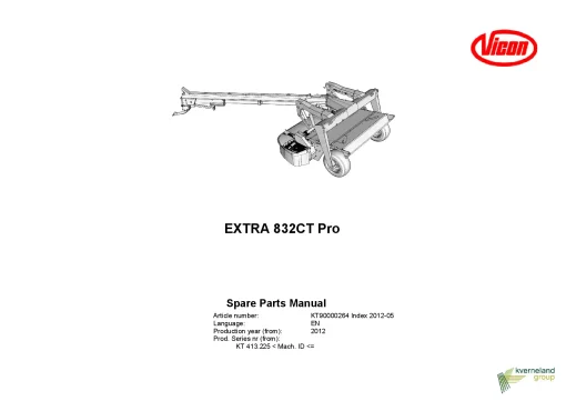 Vicon Extra 832CT Pro Mower Conditioner 2012 Sn KT413225 Parts Manual Catalog Pdf Download