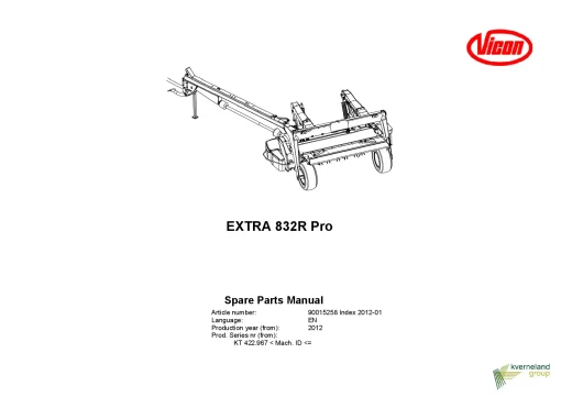 Vicon Extra 832R Pro Mower Conditioner 2012 Sn KT 422967 Parts Manual Catalog Pdf Download