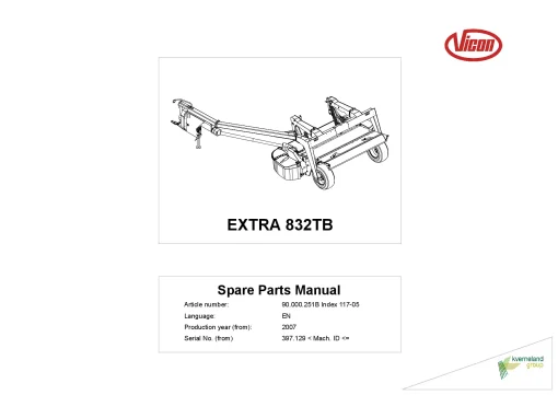 Vicon Extra 832TB Mower Conditioner 2007 Parts Manual Catalog Pdf Download