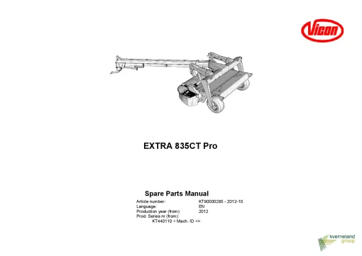 Vicon Extra 835CT Pro Mower Conditioner 2012 Parts Manual Catalog Pdf Download