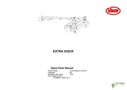 Vicon Extra 932CR Mower Conditioner 2016 Parts Manual Catalog Pdf Download