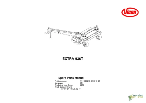 Vicon Extra 936T Mower Conditioner 2016 Parts Manual Catalog Pdf Download