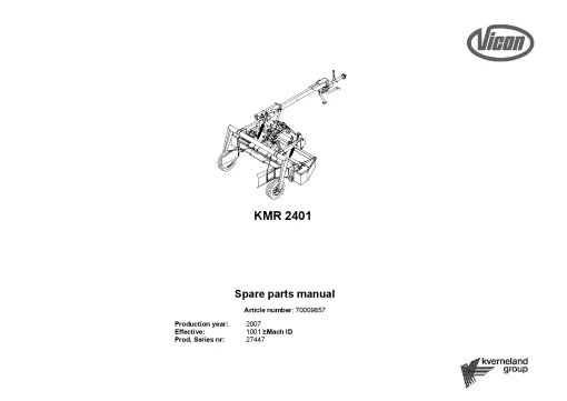 Vicon Extra KMR 2401 Mower Conditioner 2007 Parts Manual Catalog Pdf Download