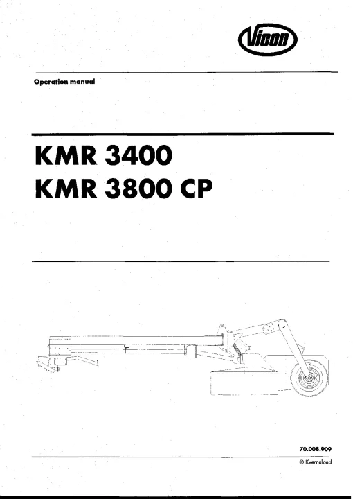 Vicon Extra KMR 3400 3800 CP Mower Conditioner 2000-2001 Parts Manual Catalog Pdf Download