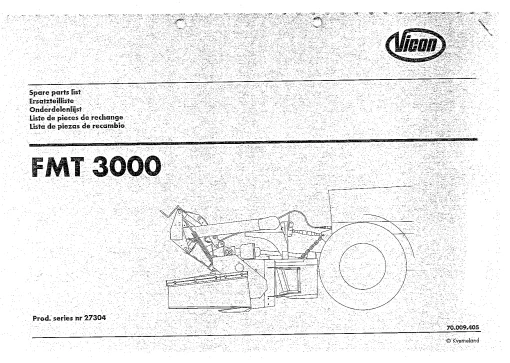Vicon FMT 3000 Mower Conditioner 1999 Sn 27304 Parts Manual Catalog Pdf Download