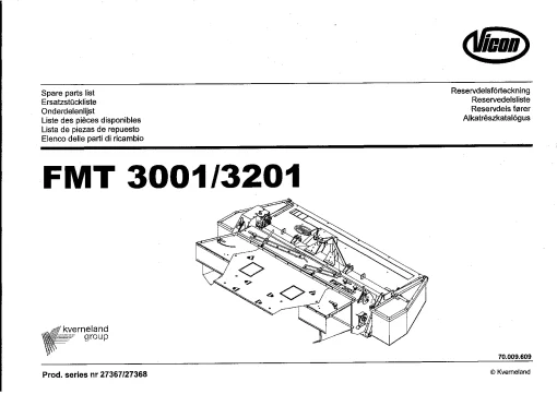 Vicon FMT 3001 3201 Mower Conditioner 2003 Sn 27367 27368 Parts Manual Catalog Pdf Download