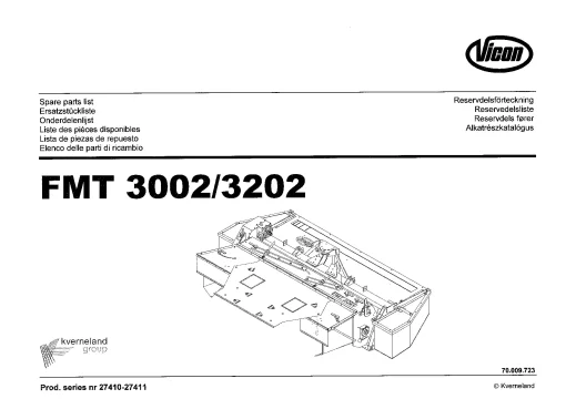 Vicon FMT 3002 3202 Mower Conditioner 2004 Parts Manual Catalog Pdf Download
