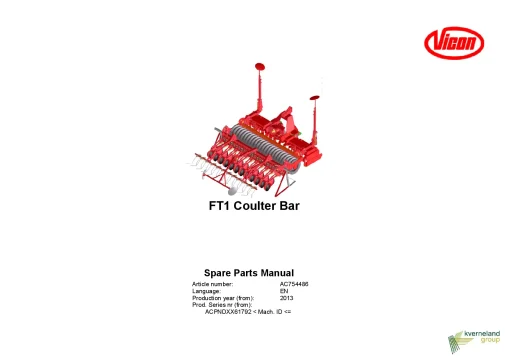 Vicon FT1 Coulter Bar Seed drills 2013 Parts Manual Catalog Pdf Download