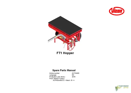 Vicon FT1 Hopper Seed drills 2016 Parts Manual Catalog Pdf Download