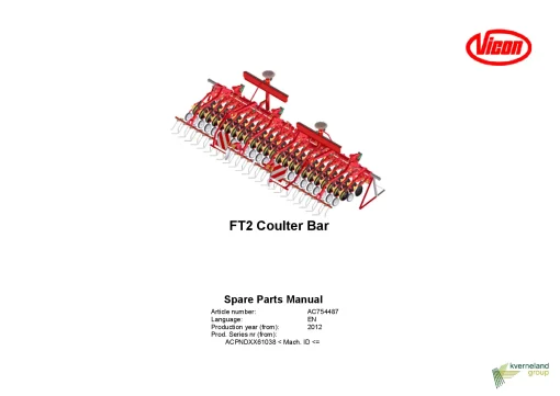 Vicon FT2 Coulterbar Seed drills 2012 Parts Manual Catalog Pdf Download