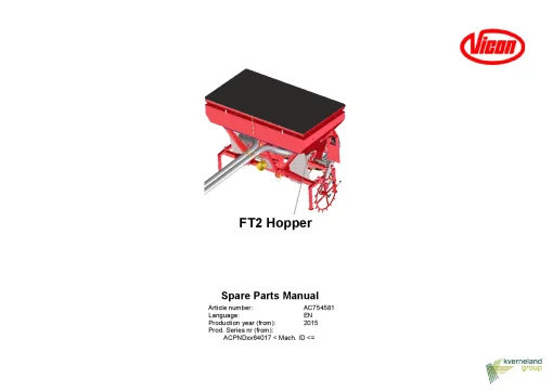 Vicon FT2 Hopper Seed drills 2015 Parts Manual Catalog Pdf Download