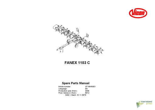 Vicon Fanex 1103C Tedders 2008 Parts Manual Catalog Pdf Download