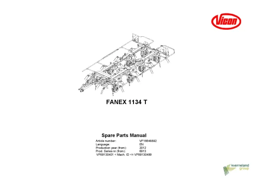 Vicon Fanex 1134T Tedders 2012 Parts Manual Catalog Pdf Download