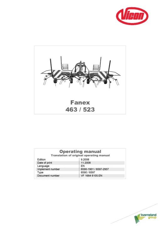 Vicon Fanex 463 523 Tedders 2008 Operation Maintenance Manual PDF download