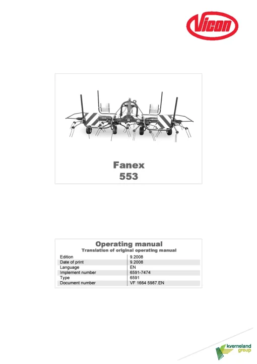 Vicon Fanex 553 Tedders 2008 Operation Maintenance Manual PDF download