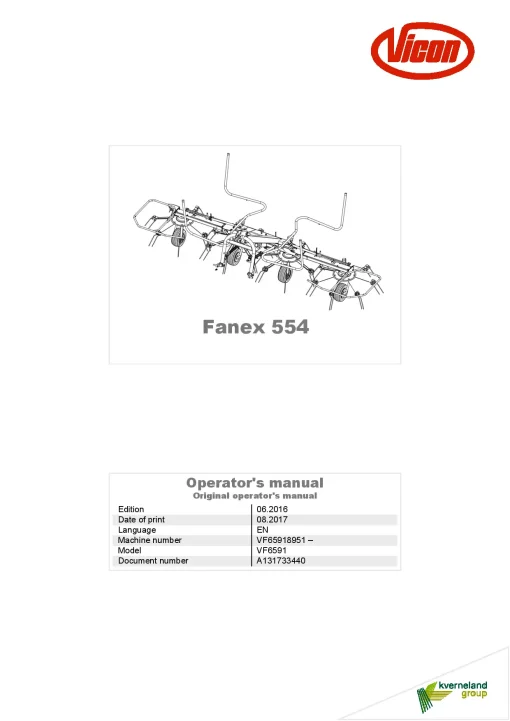 Vicon Fanex 554 Tedders 2017 Operation Maintenance Manual PDF download