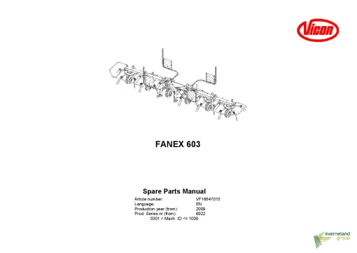 Vicon Fanex 603 Tedders 2009 Parts Manual Catalog Pdf Download