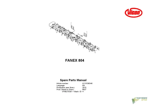 Vicon Fanex 804 Tedders 2015 Parts Manual Catalog Pdf Download
