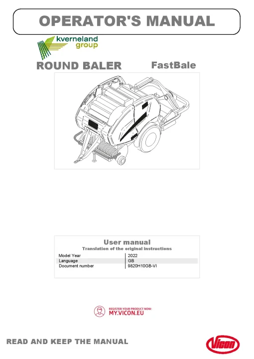 Vicon FastBale Round Baler wrapper 2022 Operation Maintenance Manual PDF download