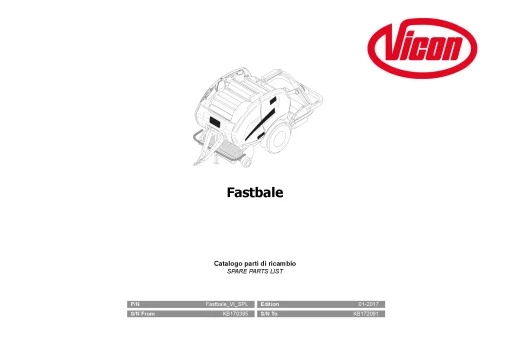 Vicon Fastbale Round Baler wrapper 2017 Parts Manual Catalog Pdf Download
