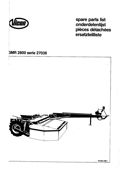 Vicon GMR 2400 2800 3200 all Parts Manual Catalog Pdf Download