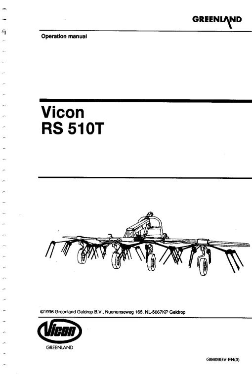 Vicon Greenland RS510T Tedders Operation Maintenance Manual PDF download
