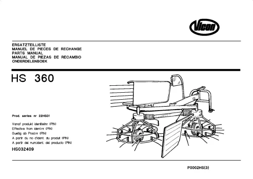 Vicon HS360 Rake-tedders 22HS01 Parts Manual Catalog Pdf Download