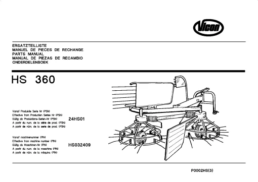Vicon HS360 Rake-tedders 24HS01 Parts Manual Catalog Pdf Download