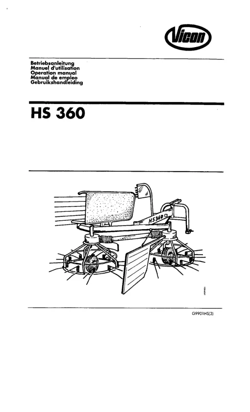 Vicon HS360 Rake-tedders G9901HS3 Operation Maintenance Manual PDF download