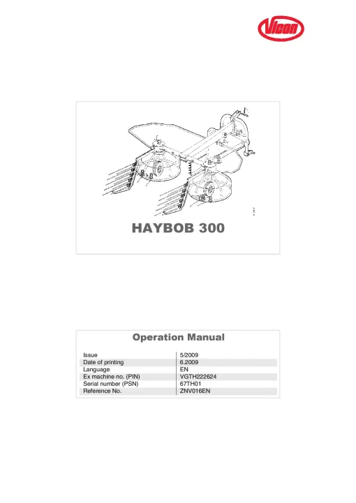 Vicon Haybob 300 Rake-tedders 2009 Operation Maintenance Manual PDF download