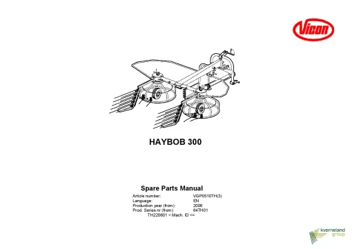 Vicon Haybob 300 Rake-tedders 64TH01 Parts Manual Catalog Pdf Download