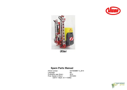 Vicon IXter Sprayers Mounted 2014 Sn 02574-02682 Parts Manual Catalog Pdf Download