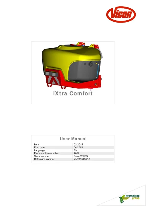Vicon IXtra Comfort Sprayers Front 2015 Operation Maintenance Manual PDF download