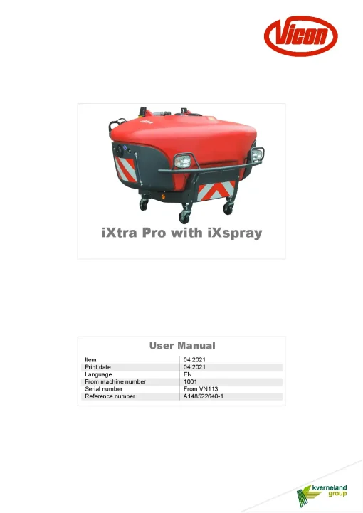Vicon IXtra Pro with IXSpray Front 2021 Operation Maintenance Manual PDF download