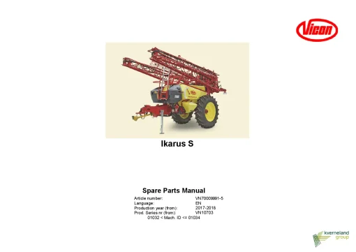 Vicon Ikarus S Sprayers Trailed 2017-2018 Sn 01032-01034 Parts Manual Catalog Pdf Download