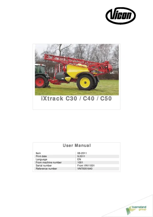 Vicon Ixtrack C30 C40 C50 Sprayers Trailed 2011 Operation Maintenance Manual PDF download
