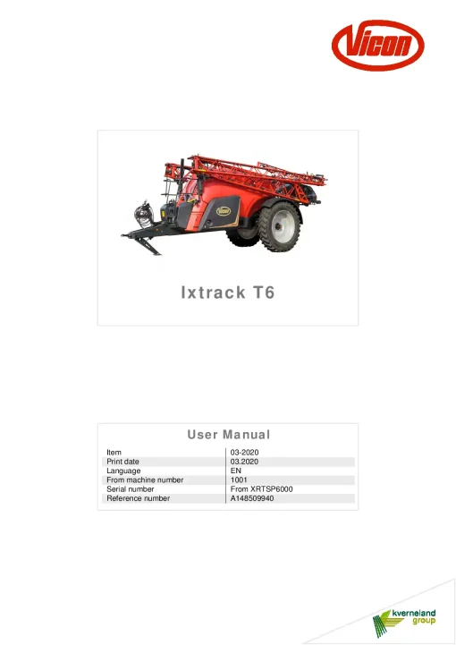 Vicon Ixtrack T6 Sprayers Trailed 2020 Operation Maintenance Manual PDF download
