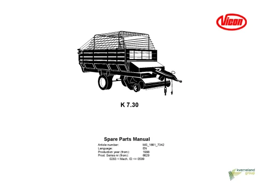 Vicon K 7.30 Loader wagon Feeder Combs 1998 Parts Manual Catalog Pdf Download