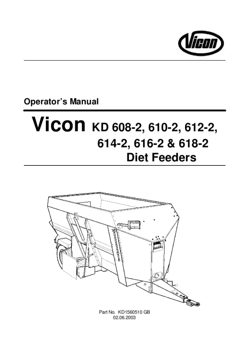 Vicon KD- 608 610 612 614 616 618 -2 Diet feeders 2003 Operation Maintenance Manual PDF download