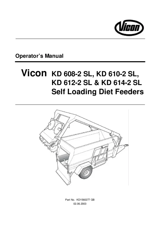 Vicon KD- 608 610 612 614 616 618 -2 Selfloading Diet feeders 2003 Operation Maintenance Manual PDF download