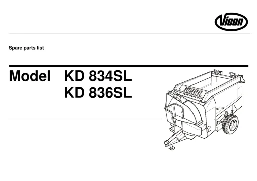 Vicon KD- 834 836 -SL Bale choppers feeders Parts Manual Catalog Pdf Download
